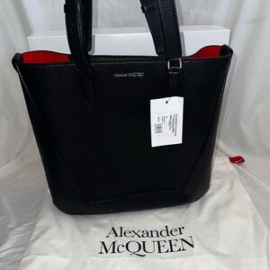 ❗️SOLD ❗️Alexander McQueen Black Leather Medium Tote Bag W/ Red Lining. NWT!